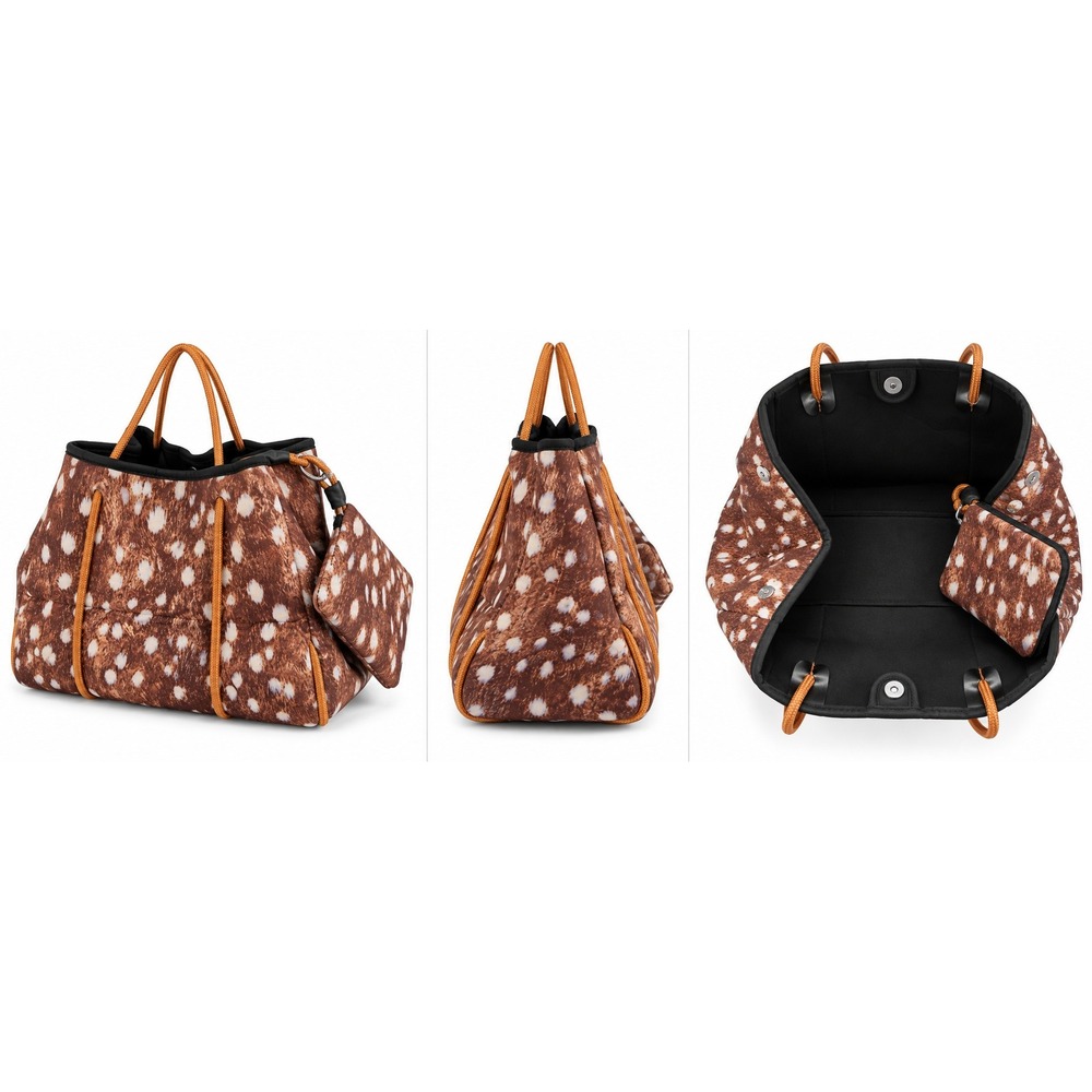 Brown Fawn Print Tote Bag with Matching Pouch | New Without Tags